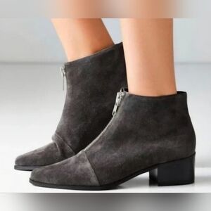 Grey City Gray Suede Ankle Boots with front Zip Size 6.5